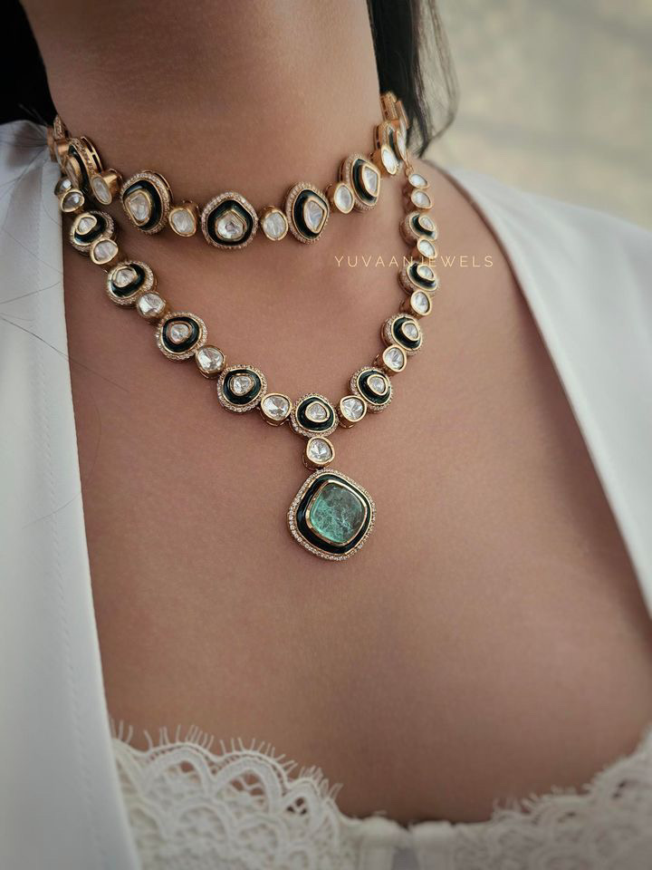 Leena Polki and Meena necklace