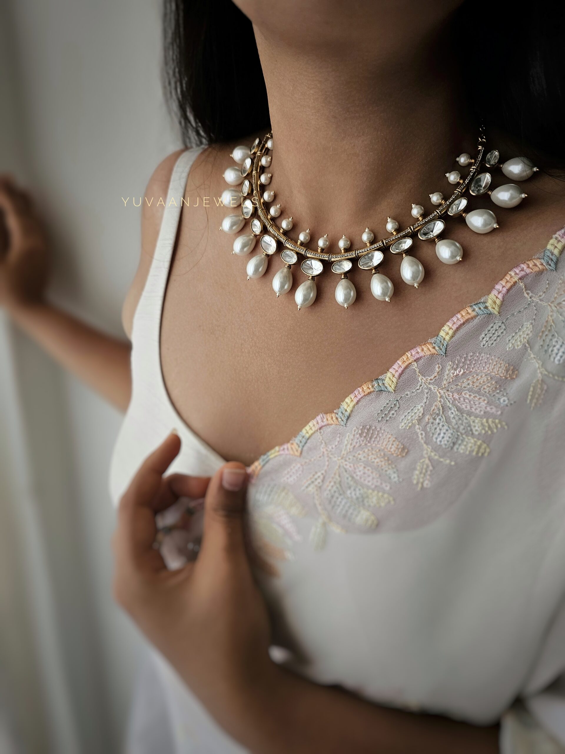 Lagoona polki and pearl necklace