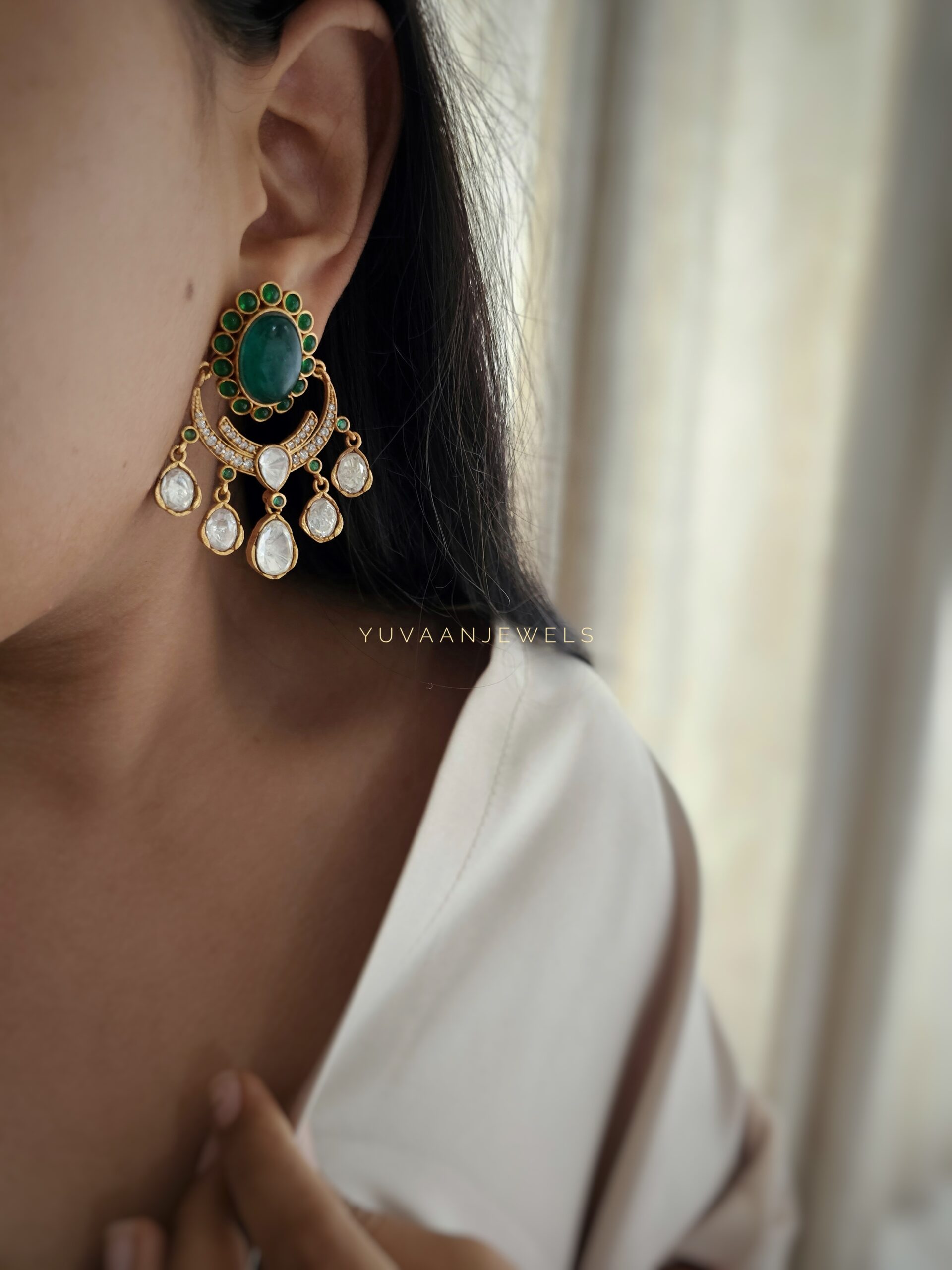 Roshni semi-precious stone & polki earings