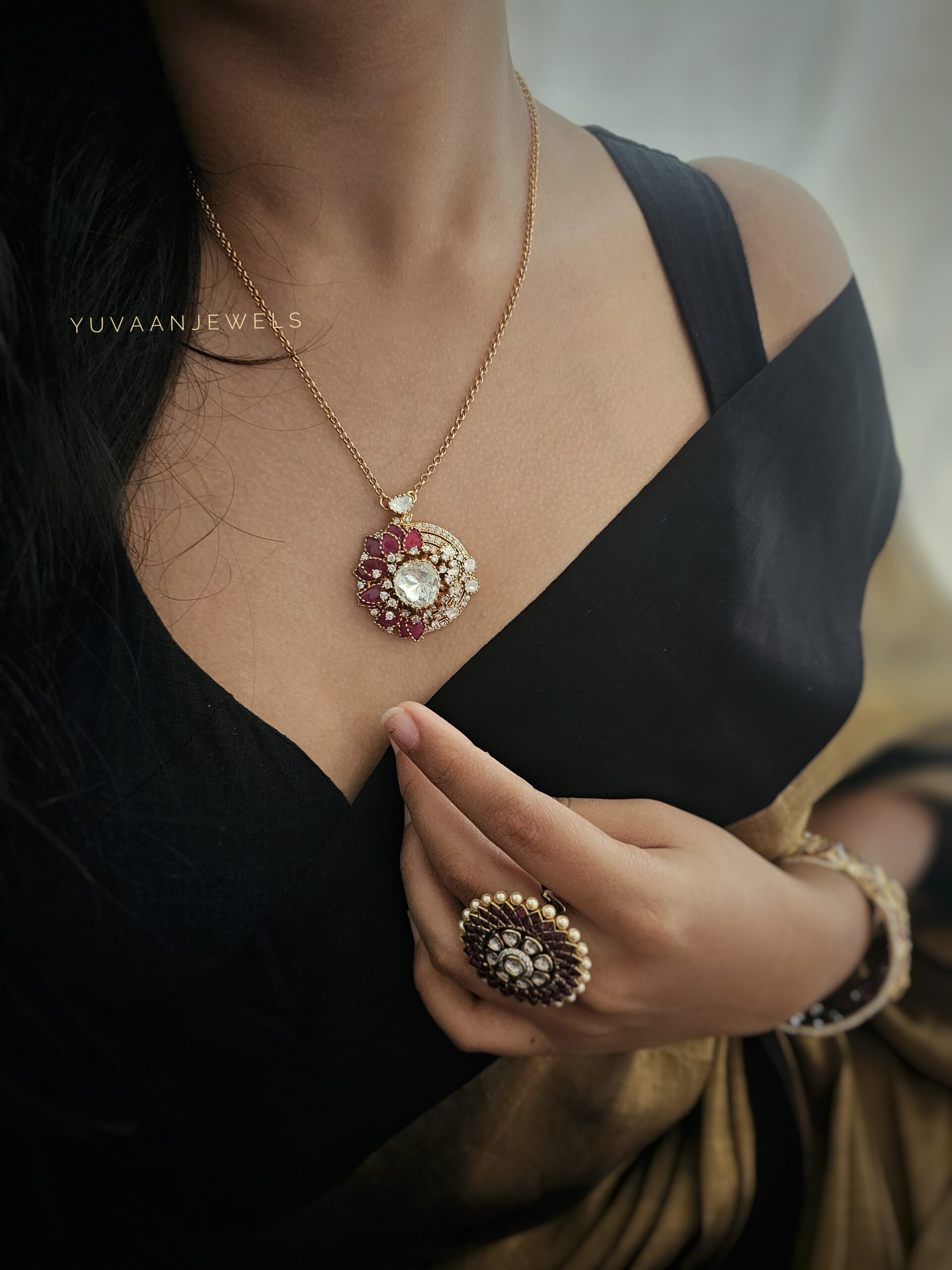 Botany Real Moissanite Polki necklace