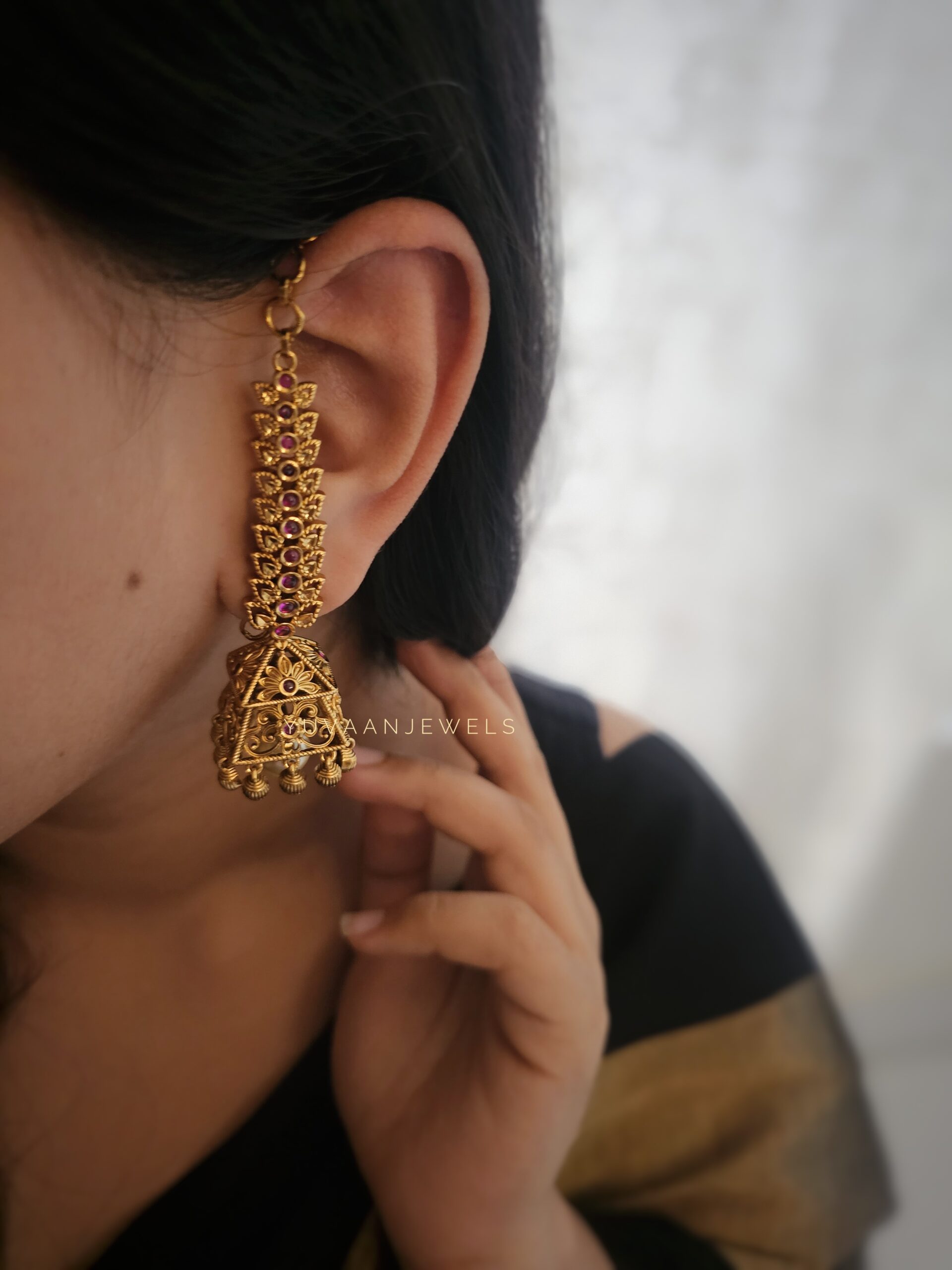 Niharika handcrafted gold jhumki - Image 4
