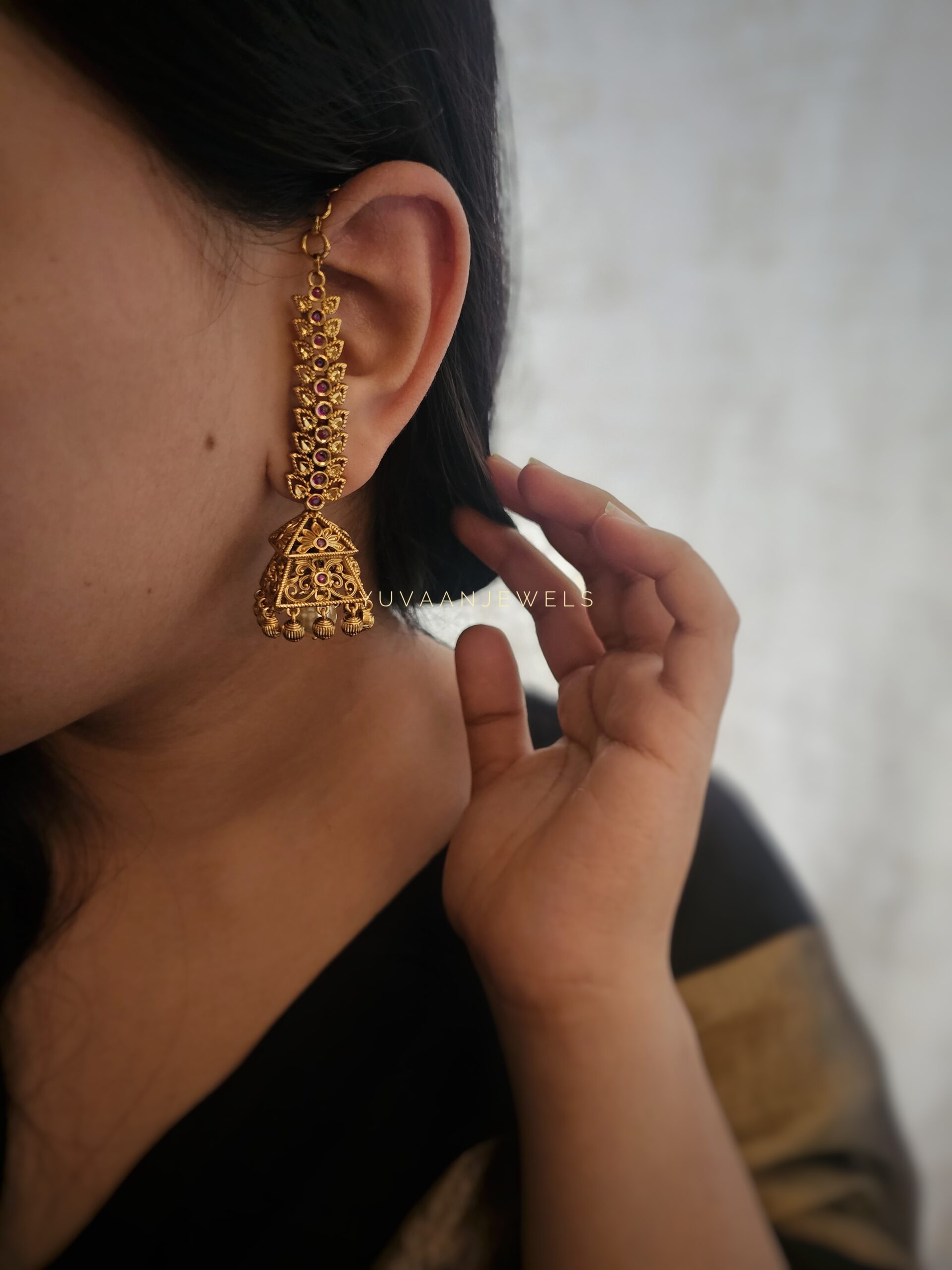Niharika handcrafted gold jhumki - Image 6