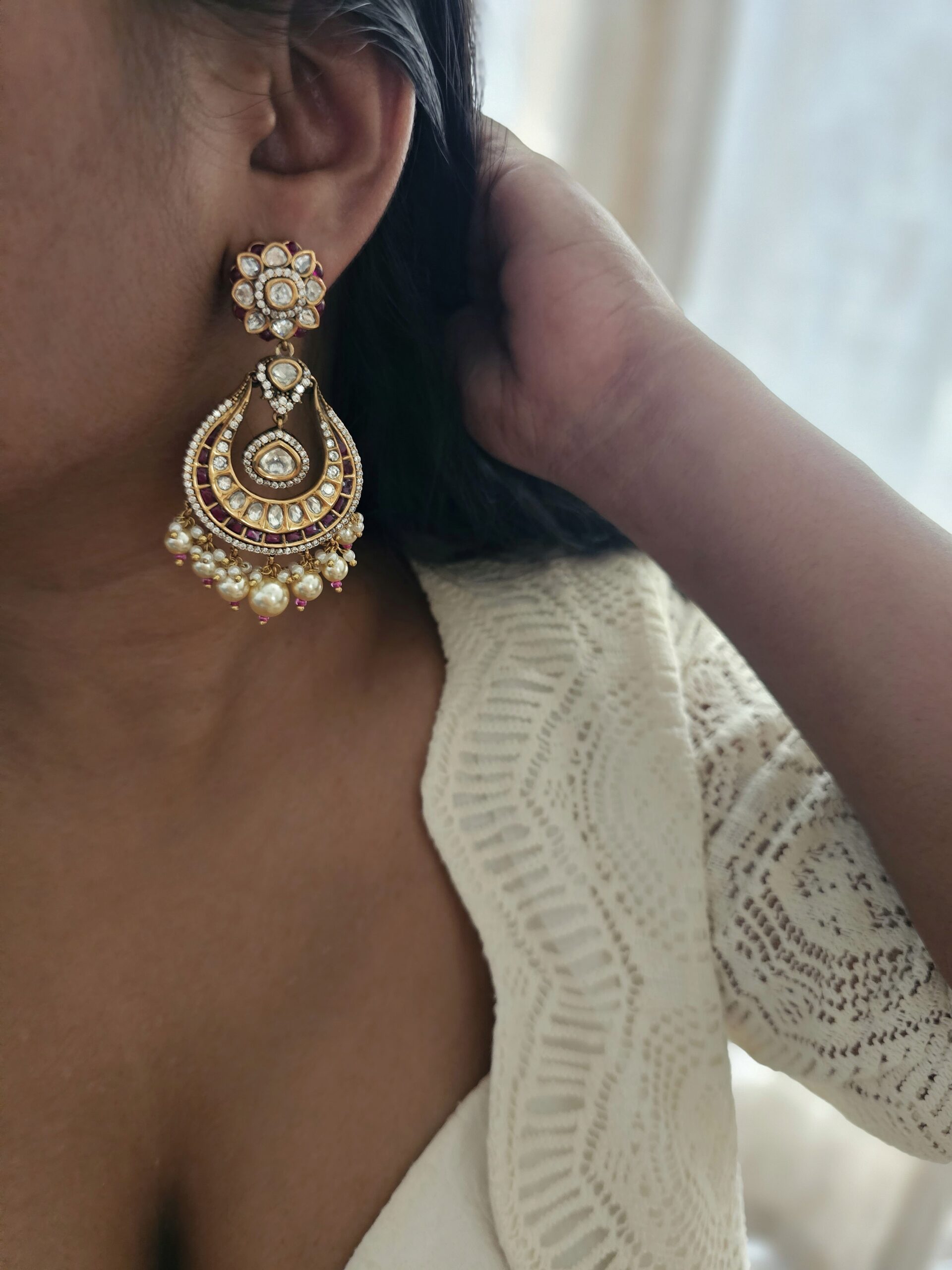 Ruhi pearls and polki earrings