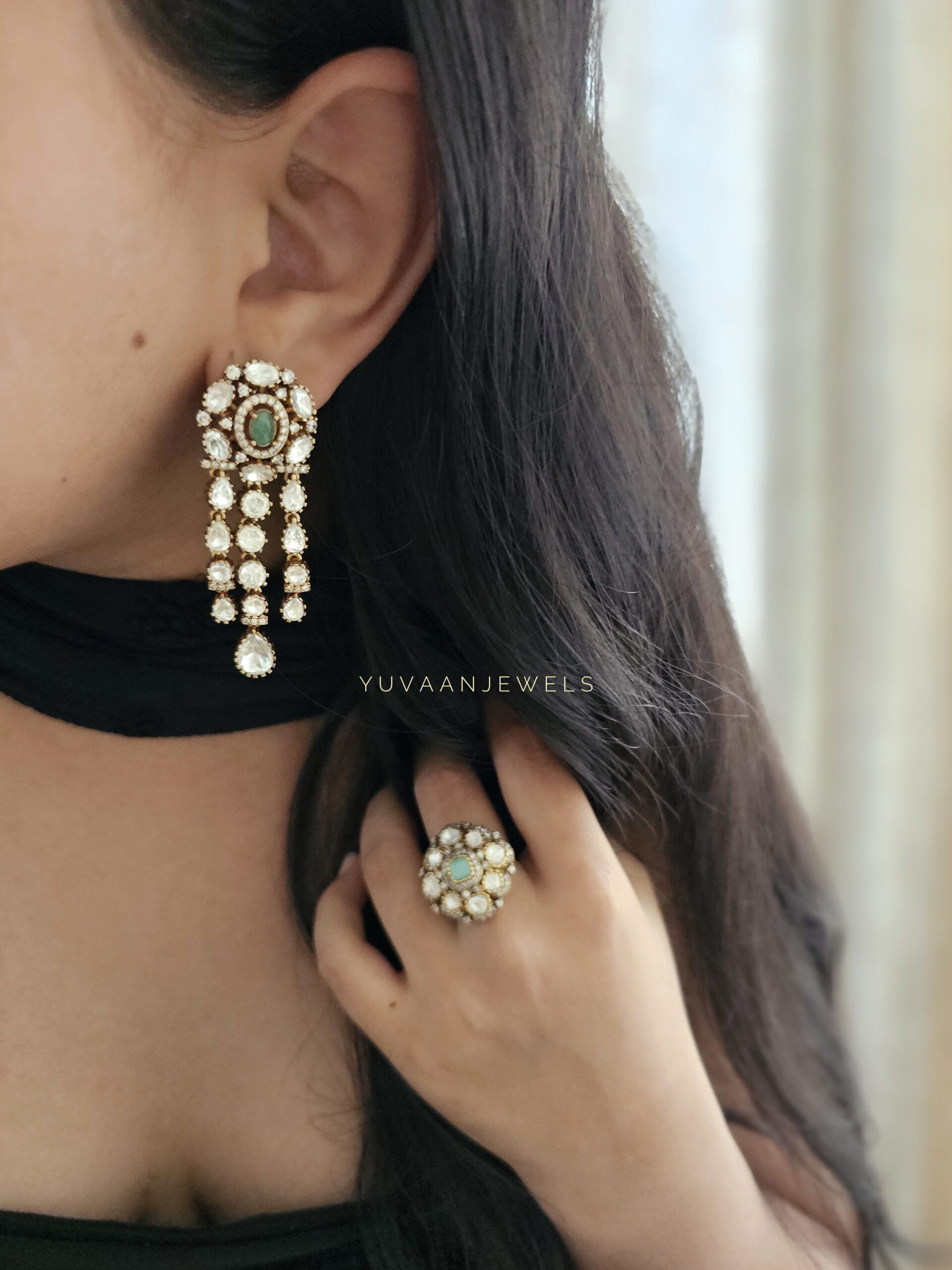 Tapsee Polki&Quartz Antique earings