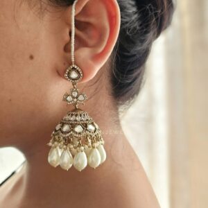 Resham Polki and Pearls Jhumki
