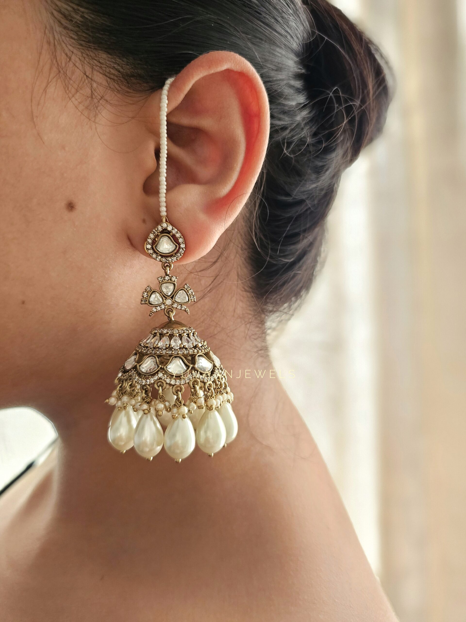 Resham Polki and Pearls Jhumki