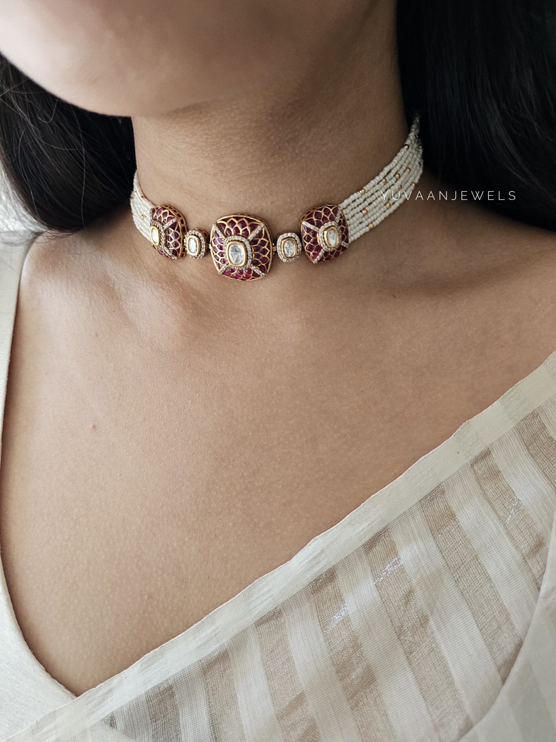 Shamsi delicate meenakari choker - Image 6
