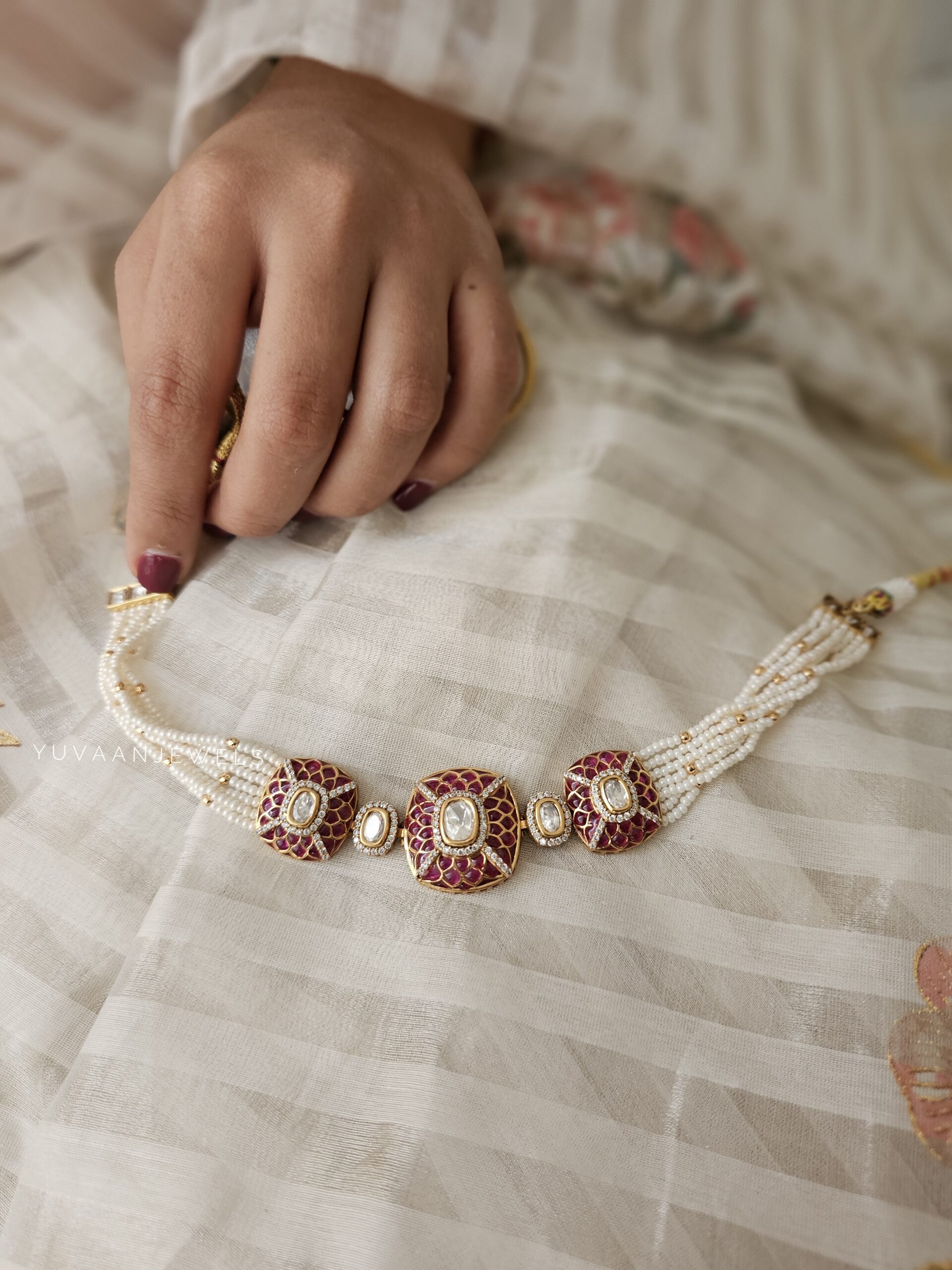 Shamsi delicate meenakari choker - Image 15