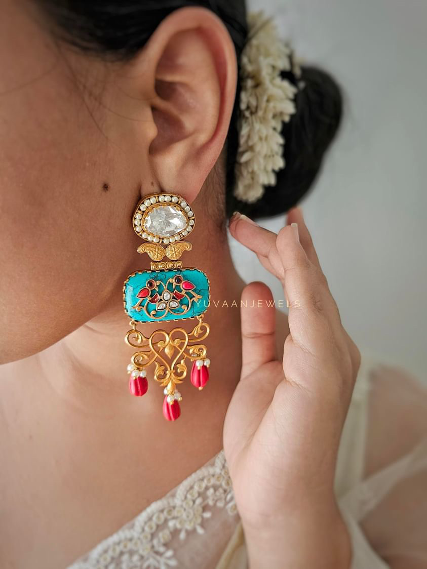Prachi raw stone & Polki earrings - Image 3