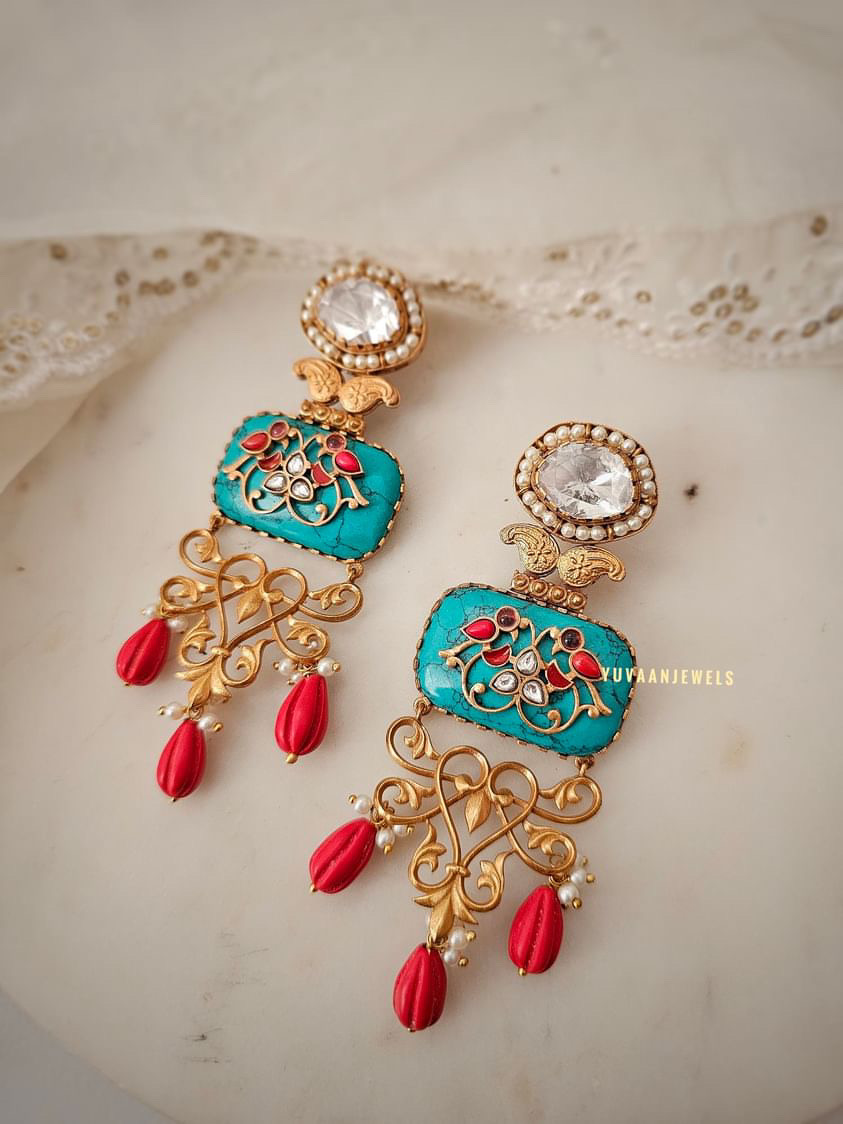 Prachi raw stone & Polki earrings - Image 6