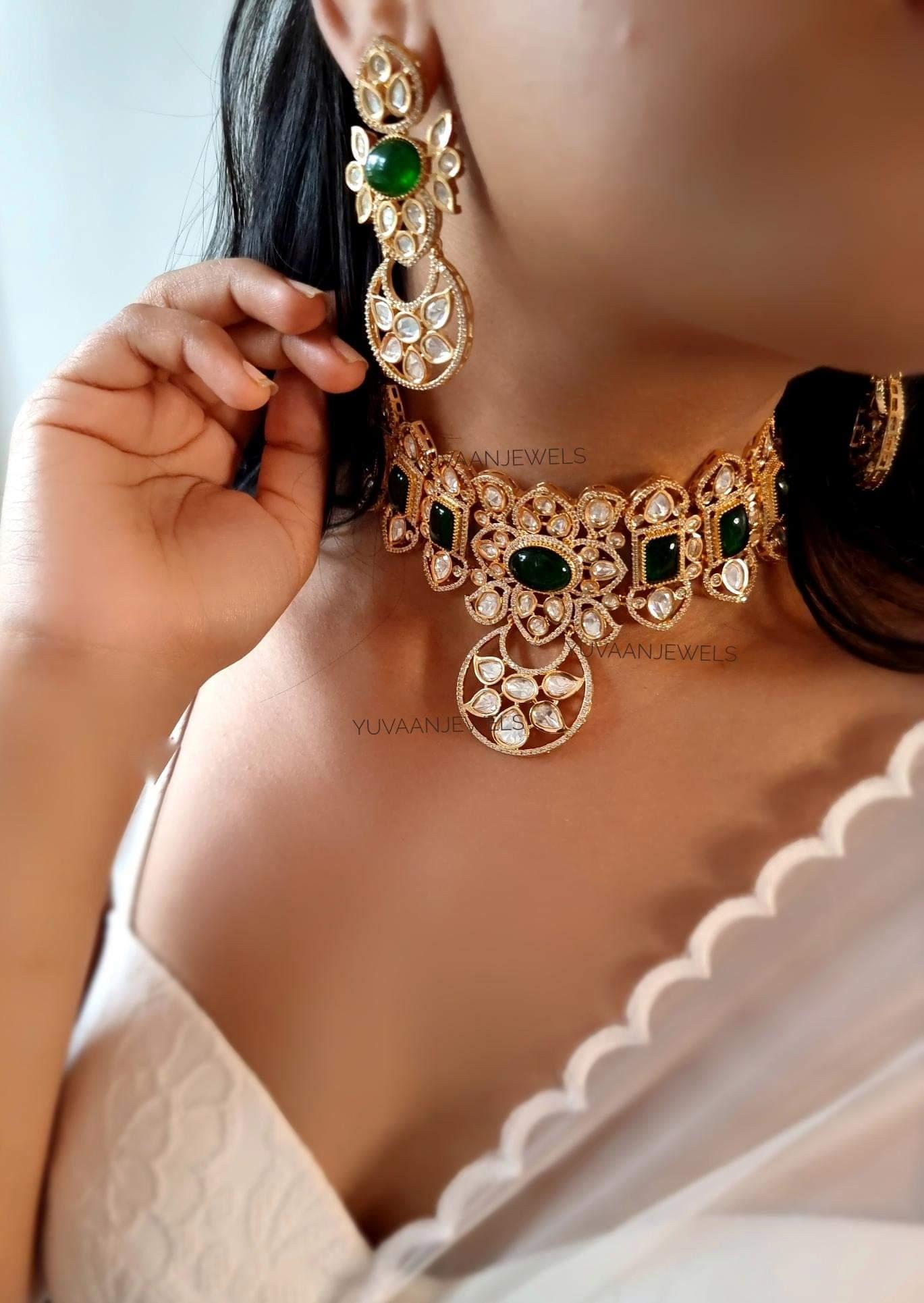Malar Moonsanite polki choker