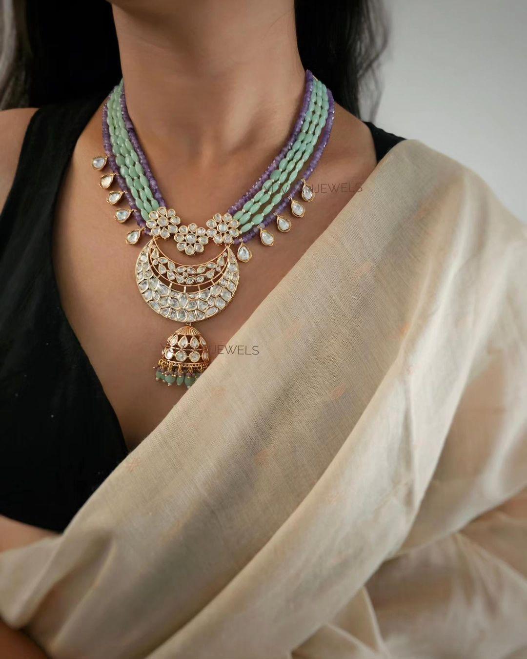 Cresent Moon Polki Necklace