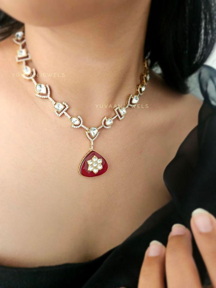 Luna handcrafted polki necklace