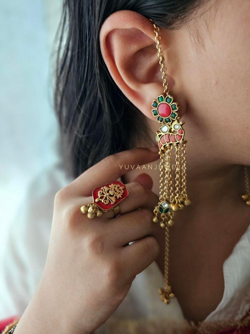 Anindita handcrafted earrings with kaan chain