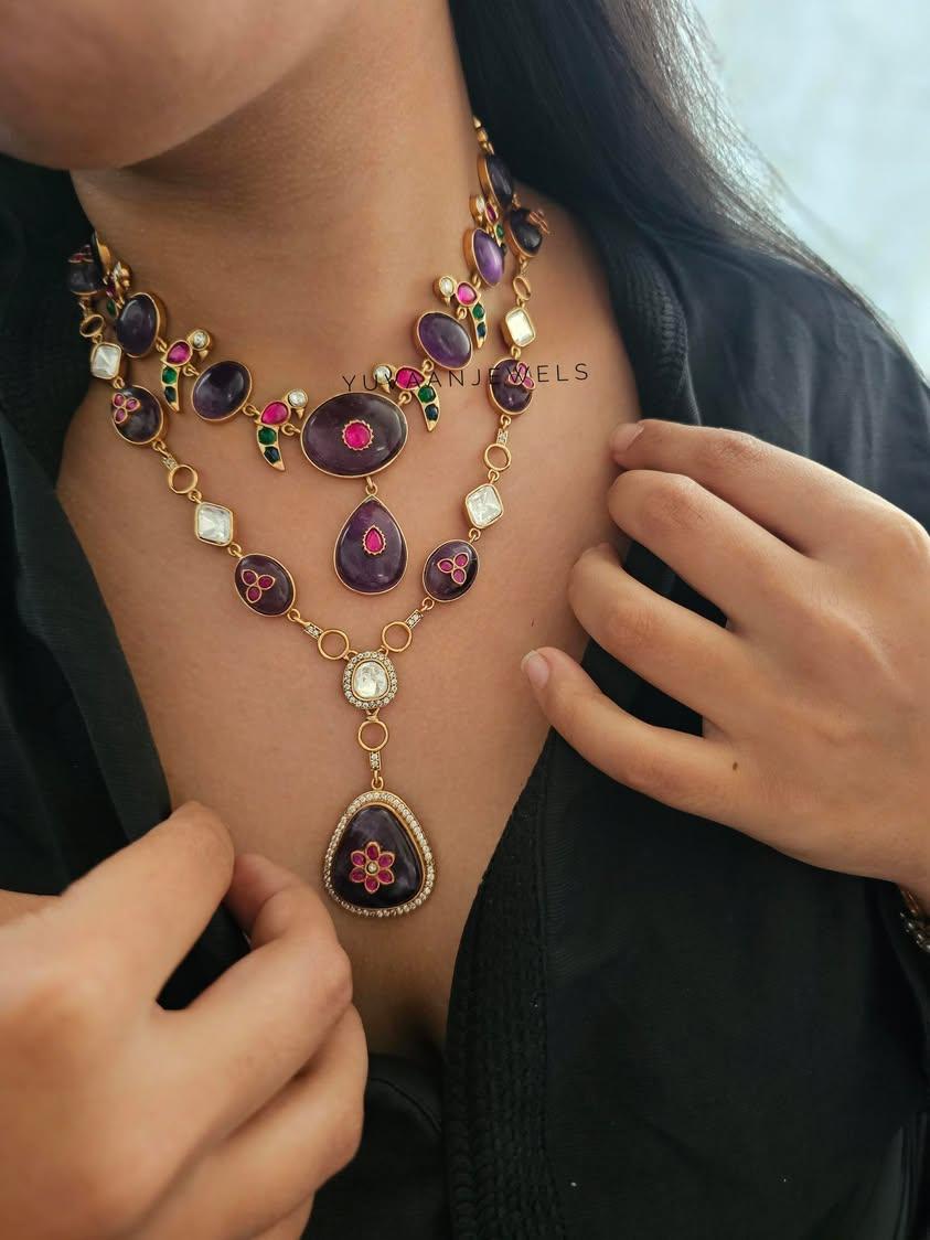 Meet long natural stone necklace