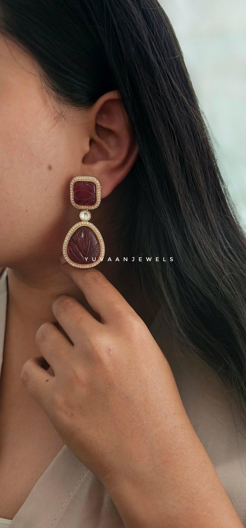 Persian gold plated stone earring