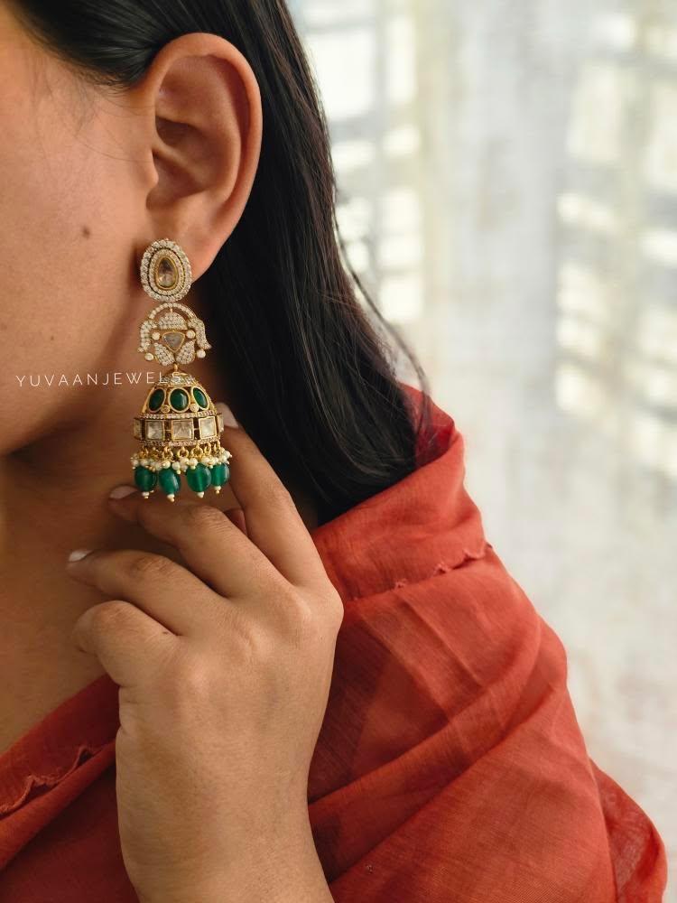 Areli polki and pearl jhumki