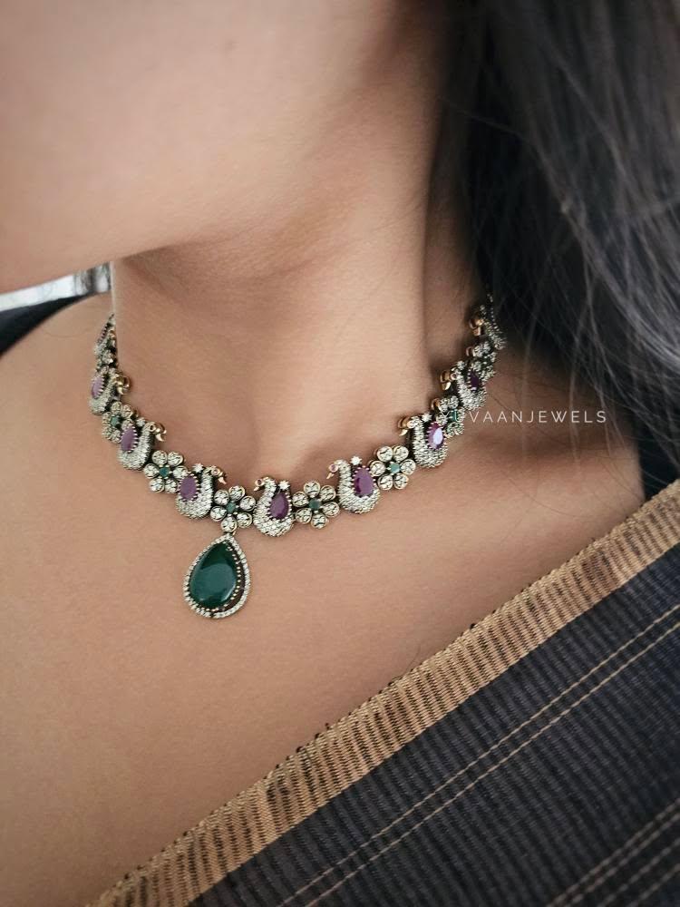 Shaam peacock motif necklace