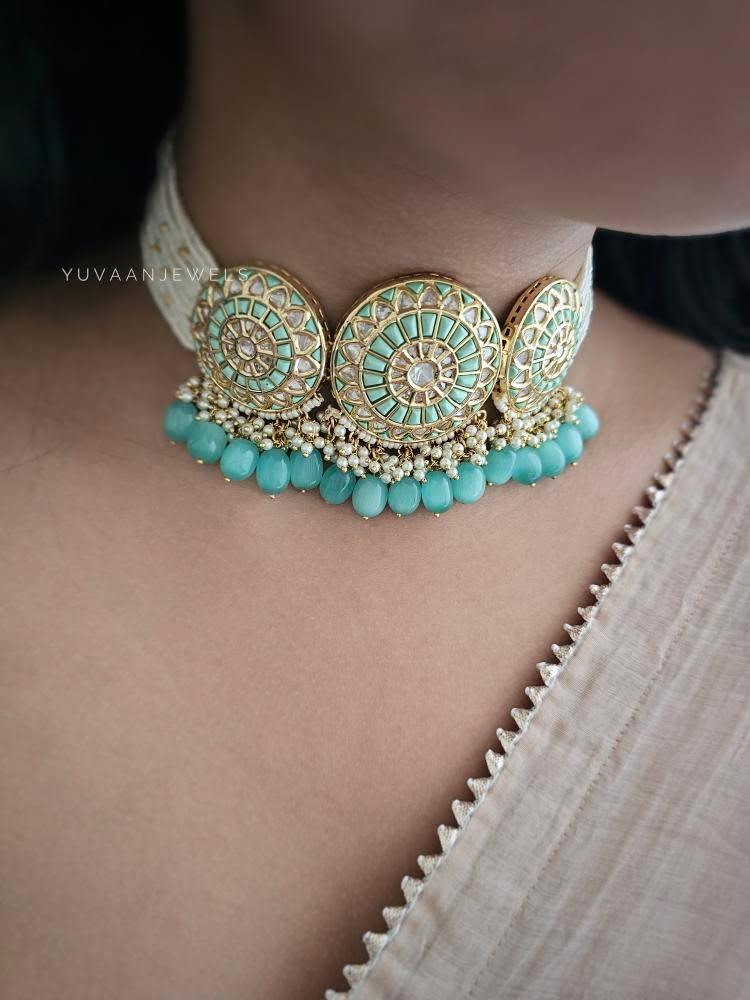 Vidhushi pearl and polki choker