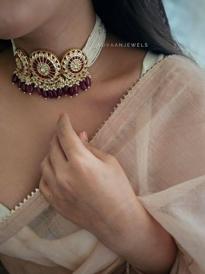 Vidhushi pearl and polki choker