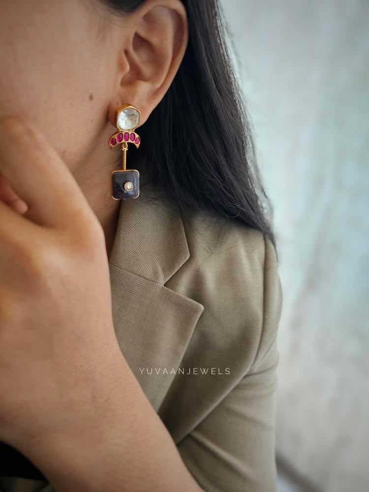 Aziza quartz and polki earrings
