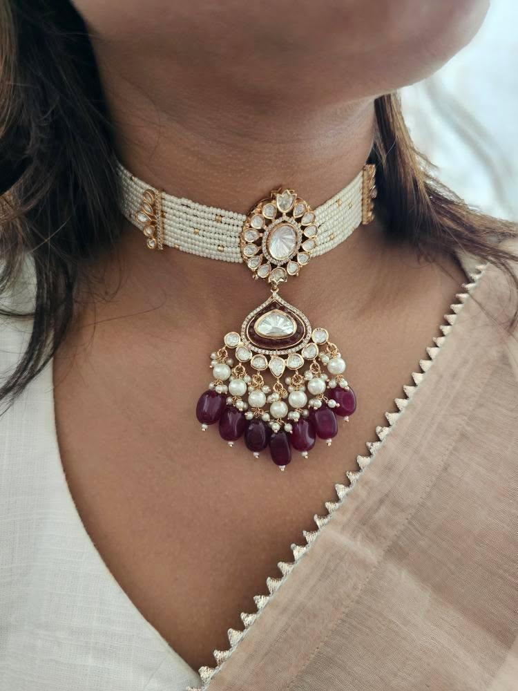 Saaz pearl and polki choker