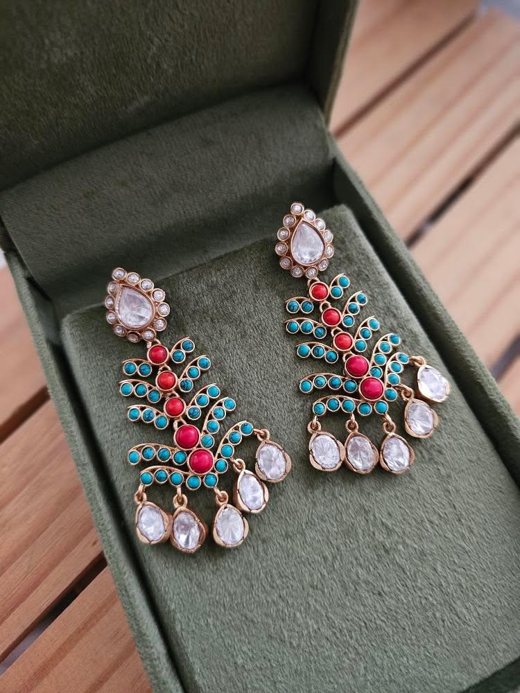 Waterfall handcrafted polki earrings