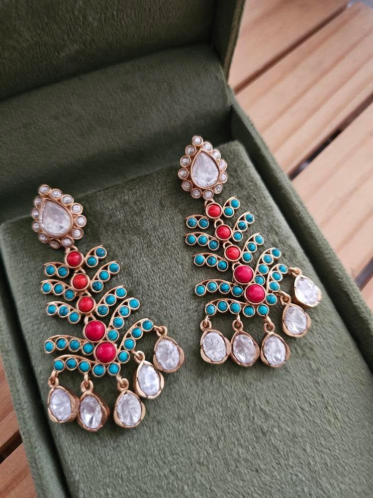 Waterfall handcrafted polki earrings - Image 4