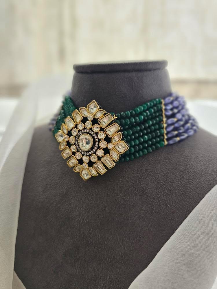 Raang pearl and polki choker